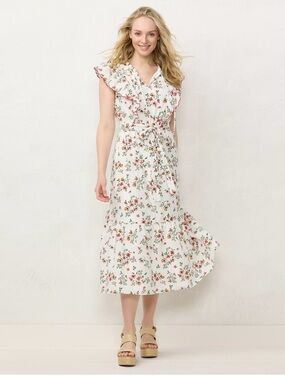 LC Lauren Conrad White Floral Maxi Dress with Pink Trim